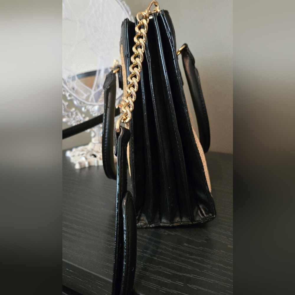 Victoria's Secret Structured Satchel Straw Tote Black Tan Women Crossbody NWOT - Picture 13 of 16